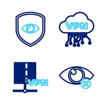 Set line Invisible or hide, Server VPN, Cloud interface and Shield and eye .. 스톡 일러스트