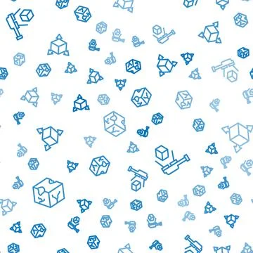 Set line Isometric cube, 3D scanner with and on seamless pattern. Vector Stock Illustration