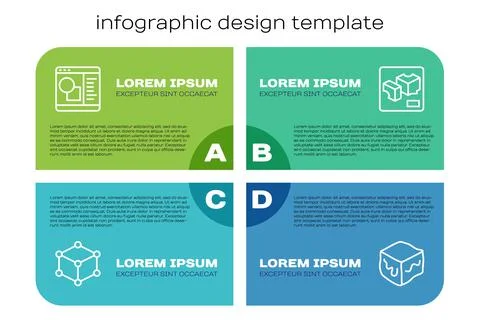 Set line Isometric cube, 3D printer software, and . Business infographic Ilustração Stock