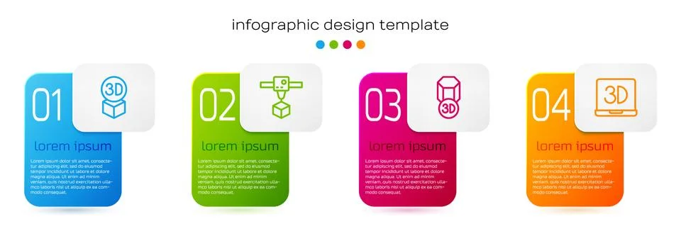 Set line Isometric cube, 3D printer, and . Business infographic template. Vector Stock Illustration