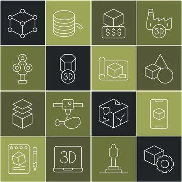 Set line Isometric cube, 3D printer software, Basic geometric shapes, services Illustrazione stock