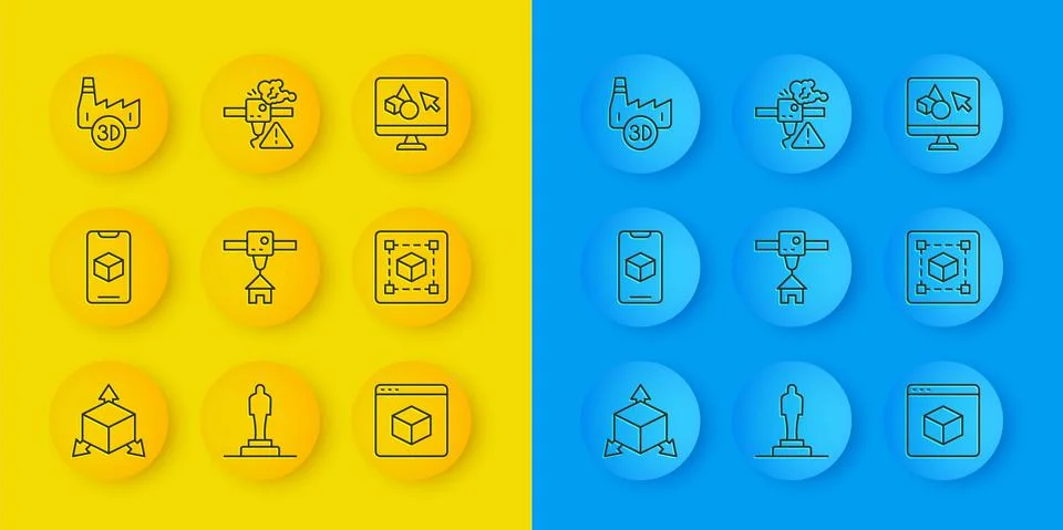 Set line Isometric cube, 3D printer software, house, Geometric figure Cube Ilustração Stock