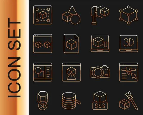 Set line Isometric cube, 3D printer setting, scanner with, file, perfect copy イラスト素材