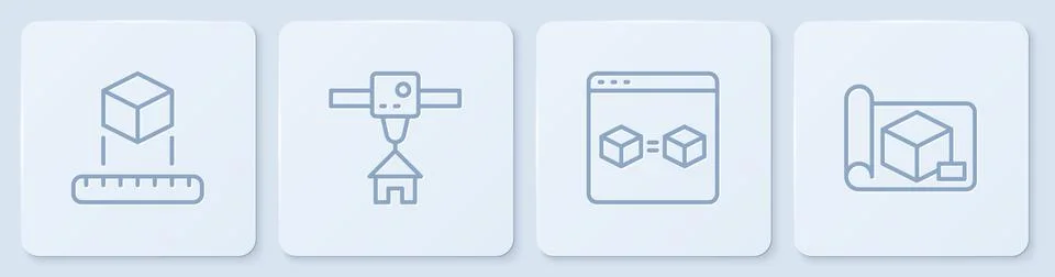 Set line Isometric cube, 3D printer perfect copy, house and Graphing paper fo Stock Illustration