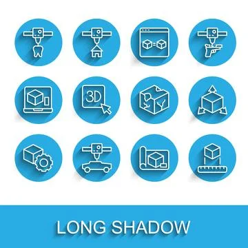 Set line Isometric cube, 3D printer car, tooth, Graphing paper for engineer.. Stock Illustration