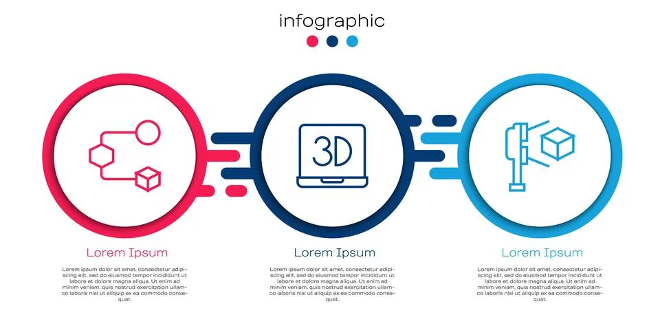 Set line Isometric cube, 3D printer and scanner with. Business infographic .. Illustrazione stock
