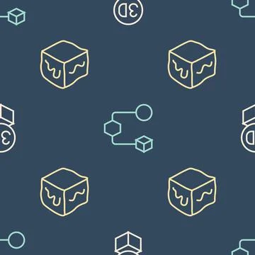 Set line Isometric cube, and on seamless pattern. Vector Stock Illustration