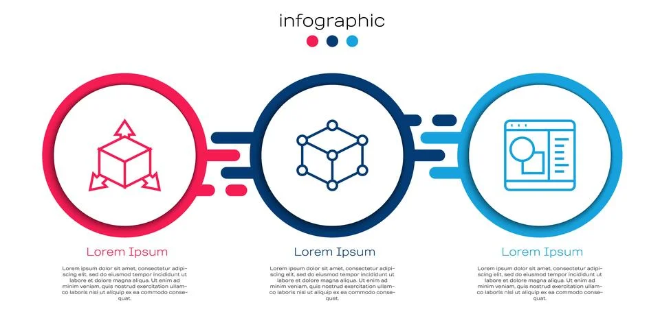 Set line Isometric cube, and 3D printer software. Business infographic template Ilustração Stock