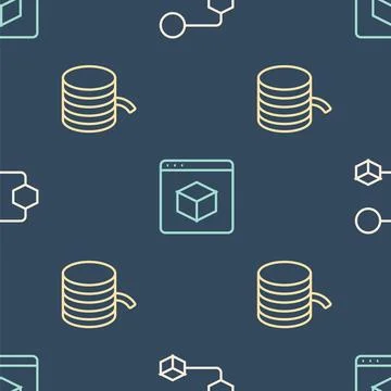 Set line Isometric cube, Filament for 3D printer and  on seamless pattern. .. Stock Illustration
