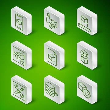 Set line Isometric cube, Filament for 3D printer, software, file, Printing .. Ilustração Stock