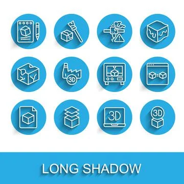 Set line Isometric cube file, Layers, Sketch on paper, 3D printer, Printing Stock-Illustration