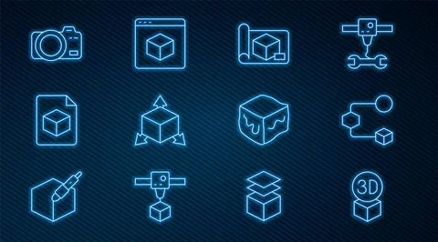 Set line Isometric cube, Graphing paper for engineering, file, Photo camera.. 스톡 일러스트