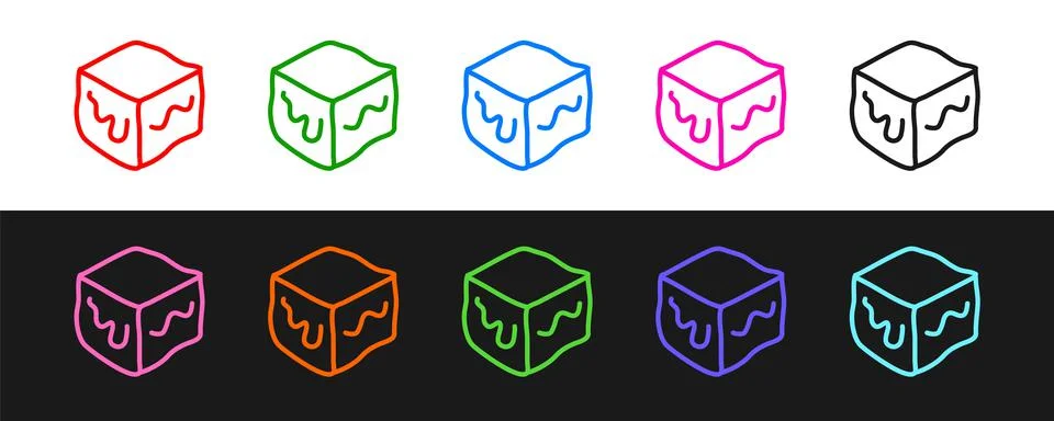 Set line Isometric cube icon isolated on black and white background. Geometric Illustrazione stock