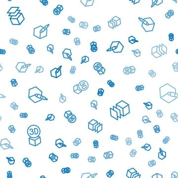Set line Isometric cube, Layers and 3d pen tool on seamless pattern. Vector Stock Illustration