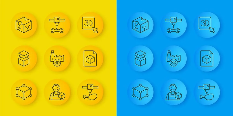 Set line Isometric cube, Layers, Printing house industry, 3D printer chicke.. Stock Illustration