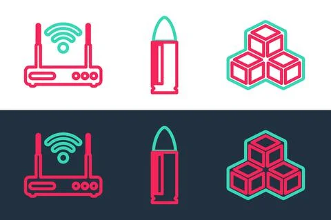Set line Isometric cube, Router and wi-fi and Key icon. Vector 스톡 일러스트