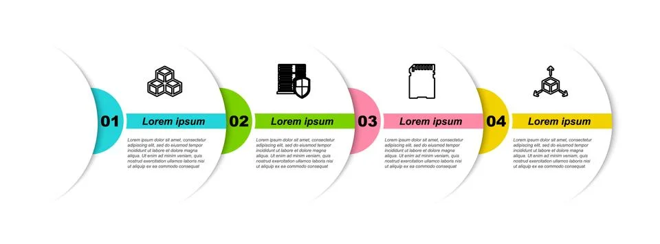 Set line Isometric cube, Server with shield, SD card and . Business infographic Illustrazione stock