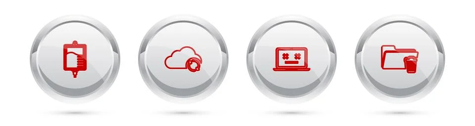 Set line IV bag, Cloud sync refresh, Dead laptop and Delete folder. Silver Stock Illustration