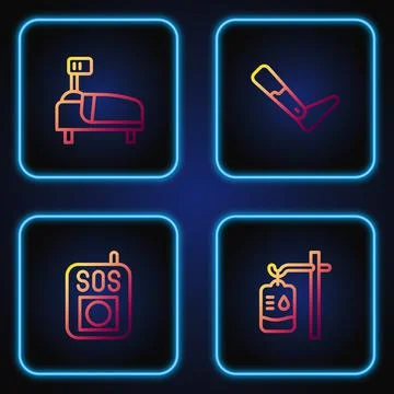 Set line IV bag, Press the SOS button, Hospital bed and Prosthesis leg. Gradient Stock Illustration