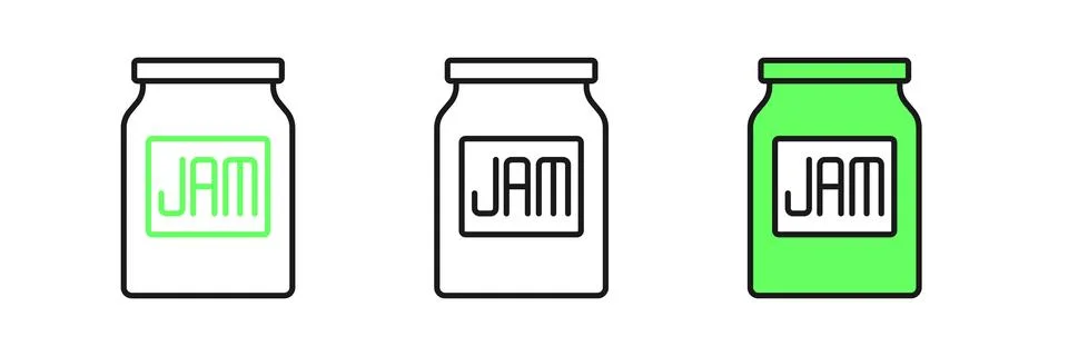 Set line Jam jar icon isolated on white background.  Vector Stock Illustration