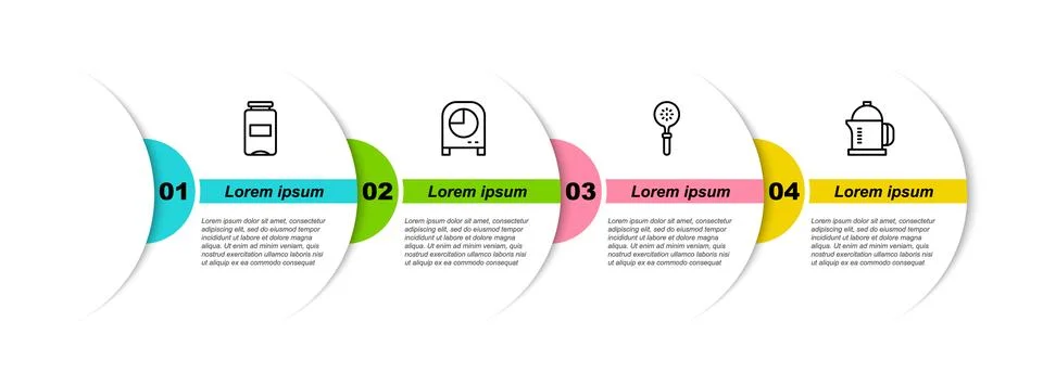 Set line Jam jar, Kitchen timer, Spatula and French press. Business infographic Stock Illustration