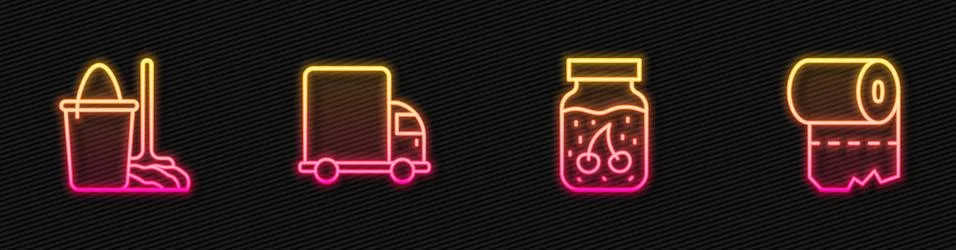 Set line Jam jar, Mop and bucket, Delivery cargo truck and Toilet paper roll Stock-Illustration