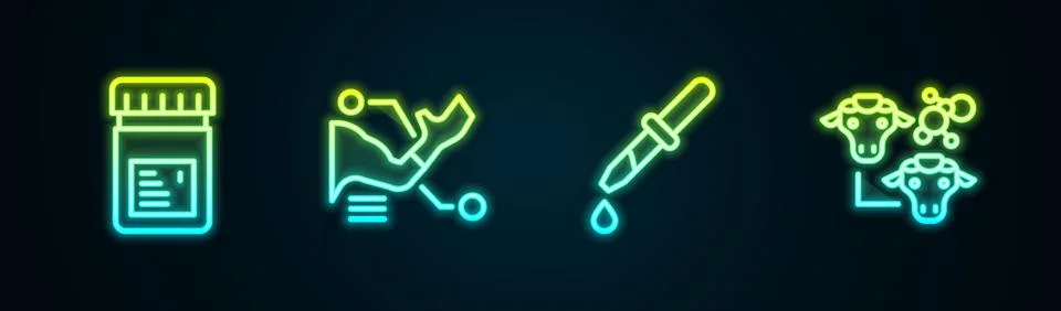 Set line Jar with additives, Prosthesis hand, Pipette and Cloning. Glowing neon Stock Illustration