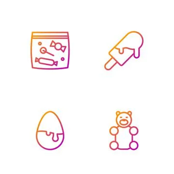 Set line Jelly bear candy, Chocolate egg, Candy packaging for sweets and Ice Stock Illustration