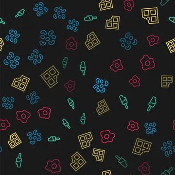 Set line Jelly candy, Ice cream, Chocolate bar and Scrambled eggs on seamless Stock-Illustration