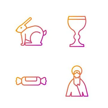 Set line Jesus Christ, Candy, Easter rabbit and Wine glass. Gradient color icons イラスト素材