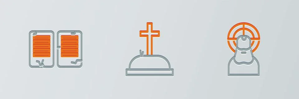 Set line Jesus Christ, The commandments and Tombstone with cross icon. Vector Stock Illustration