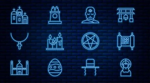 Set line Jesus Christ, Decree, paper, parchment, scroll, Man with third eye Stock Illustration