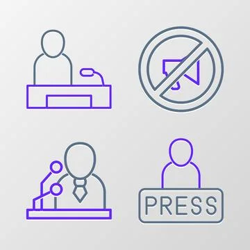Set line Journalist news, Breaking, Censored stamp and Television report ic.. Stock Illustration