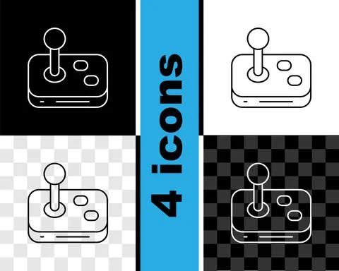 Set line Joystick for arcade machine icon isolated on black and white Stock Illustration