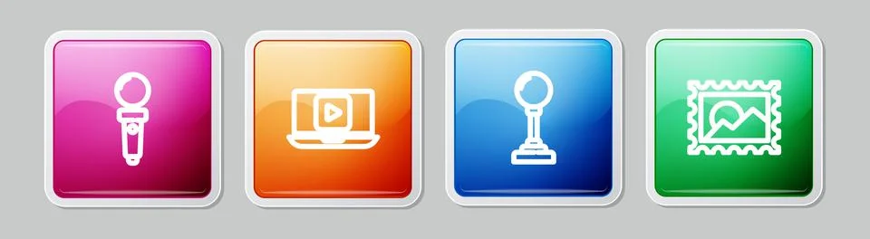Set line Joystick for arcade machine, Online play video, and Postal stamp Stock Illustration