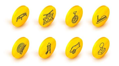 Set line Joystick for arcade machine, Cannon, Firework rocket, Classic dart Stock Illustration