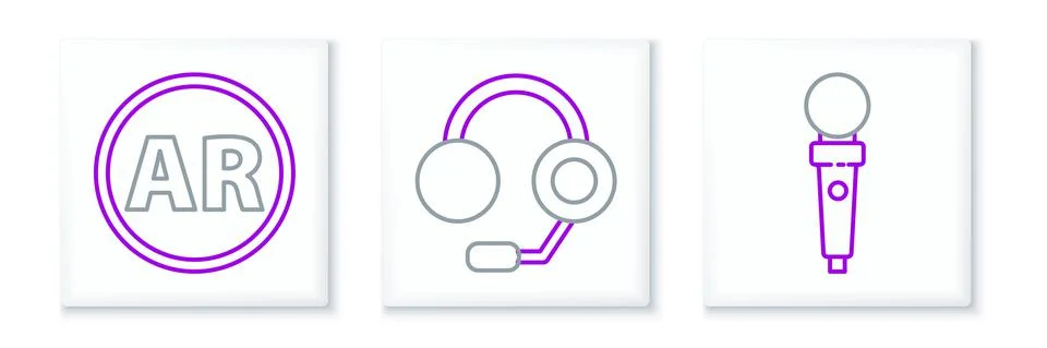 Set line Joystick for arcade machine, Ar, augmented reality and Headphones icon Stock Illustration