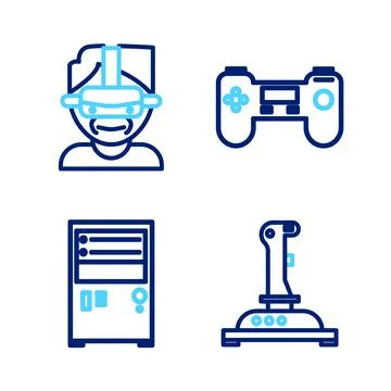 Set line Joystick for arcade machine, Computer, Gamepad and Virtual reality Illustrazione stock