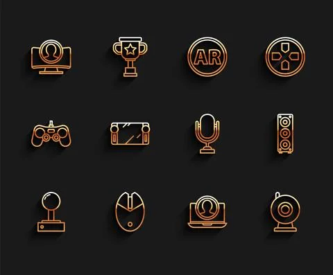 Set line Joystick for arcade machine, Computer mouse gaming, Create account Stock Illustration