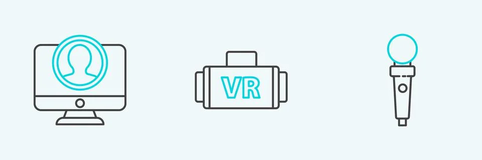 Set line Joystick for arcade machine, Create account screen and Virtual reali Stock Illustration