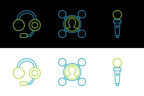 Set line Joystick for arcade machine, Headphones and Share icon. Vector Stock Illustration