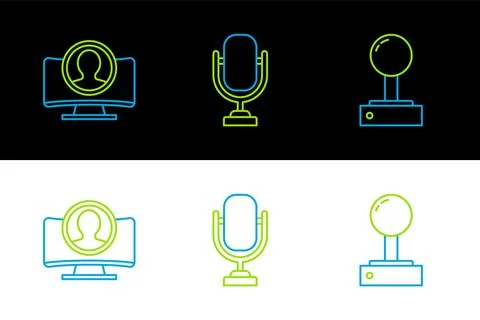 Set line Joystick for arcade machine, Create account screen and Microphone icon Illustrazione stock