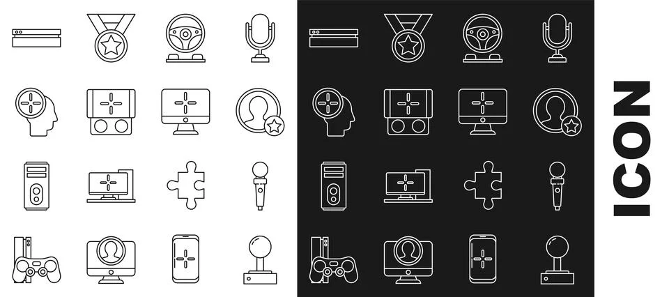 Set line Joystick for arcade machine, Premium create account screen, Racing Illustrazione stock