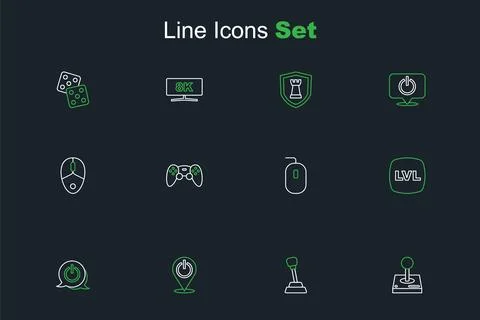 Set line Joystick for arcade machine, Gear shifter, Power button, Level gam.. 스톡 일러스트