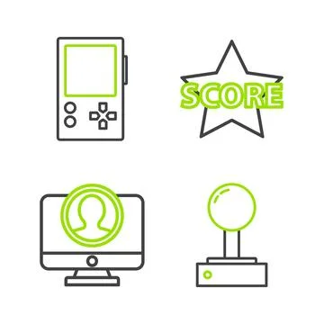 Set line Joystick for arcade machine Create account screen Star and Portable  Illustrazione stock