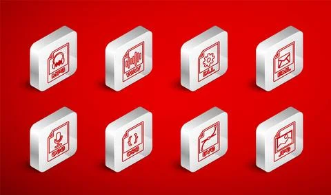 Set line JPG file document, WAV, DLL, EML, SVG, MP3, CSS and OGG icon. Vector Stock Illustration