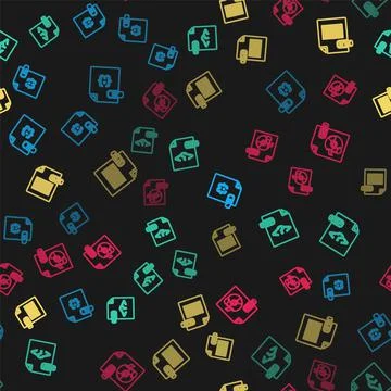 Set line JS file document, PHP, XLS and MP3 on seamless pattern. Vector Illustrazione stock