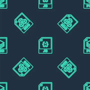 Set line JS file document, 3DS and PSD on seamless pattern. Vector Illustrazione stock