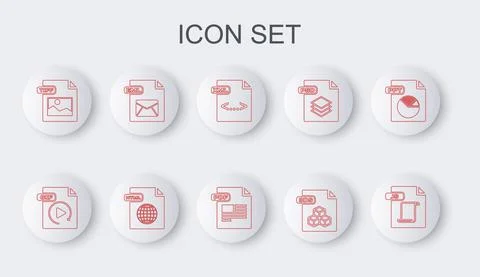 Set line JS file document, GIF, XML, 3DS, TIFF, EML, HTML and PDF icon. Vector 库存插图