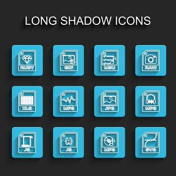 Set line JS file document, RUBY, MP3, SVG, and JPG icon. Vector Illustrazione stock